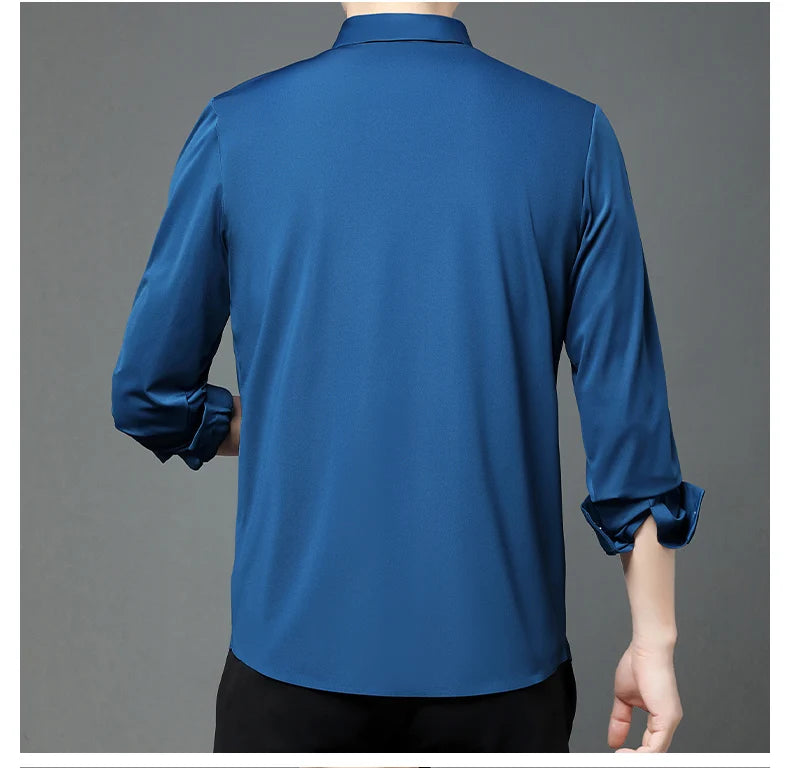 Premium Men's Ultra-Stretch Shirt - High-Quality Silky Business Formal Long-Sleeve Shirt for Social and Casual Wear