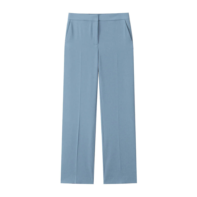 TRAFZA Women 2 Piece Set Solid Asymmetric Folds Side Zip Design Short Vest Top+Fashion Pockets High Waist Casual Wide Leg Pants