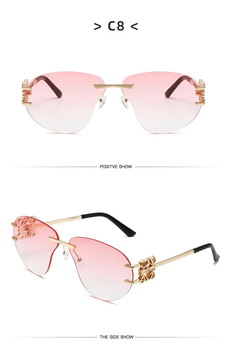 Special-shaped Oversized Rimless Sunglasses Women Brand Designer Shades Eyewear Pilot Sun Glasses Female UV400 Oculos De Sol