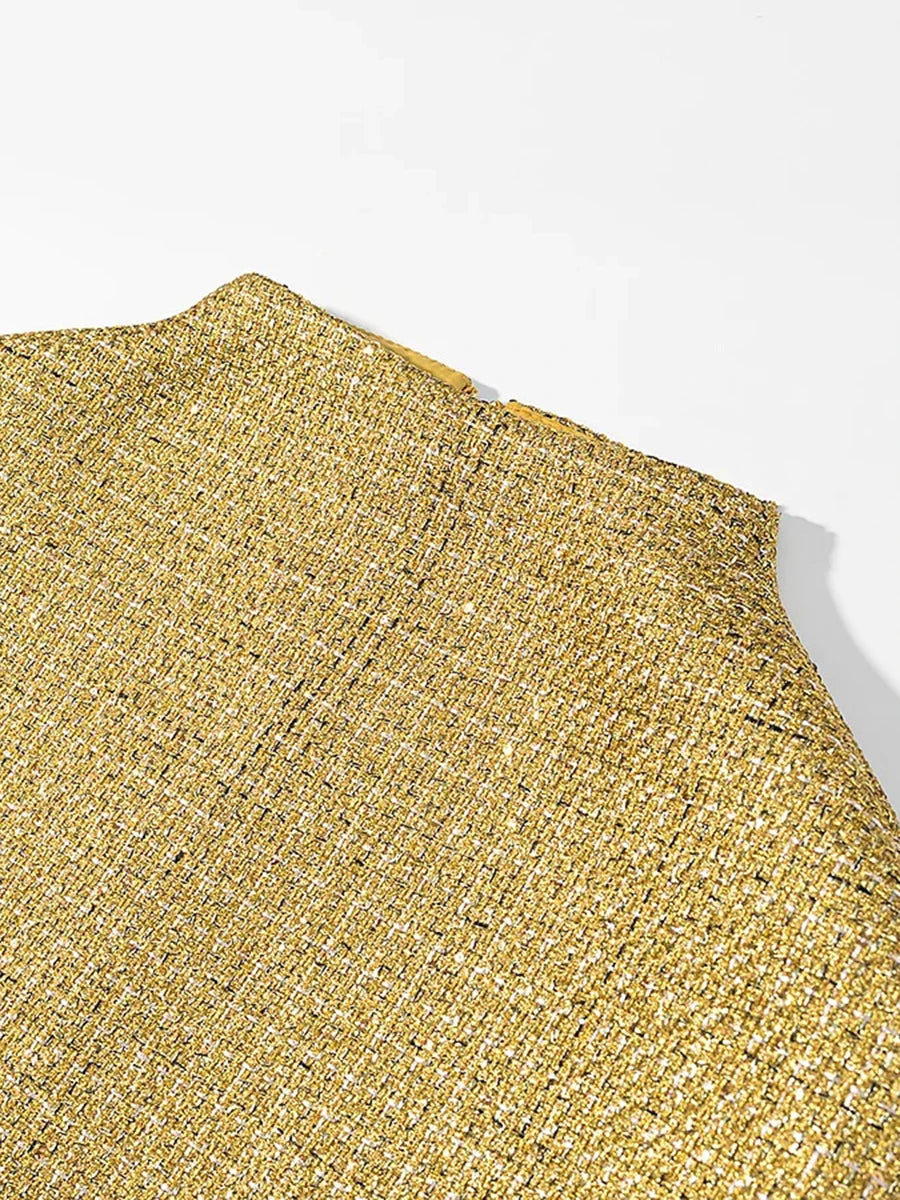TWOTWINSTYLE Gold Loose Spliced Folds Chic Wraps for Women O Neck Sleeveless Elegant Intellectual Wrap Female Summer Fashion New