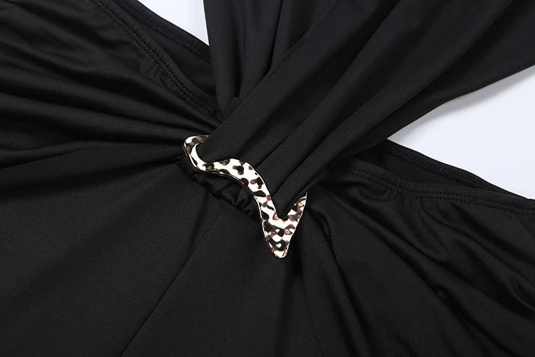Kliou Sexy Fashion Jumpsuits Woman Deep V-Neck Sleeveless Metal Buckle Ruched Cross Bandage Midnight Prom Party Elegant Overalls