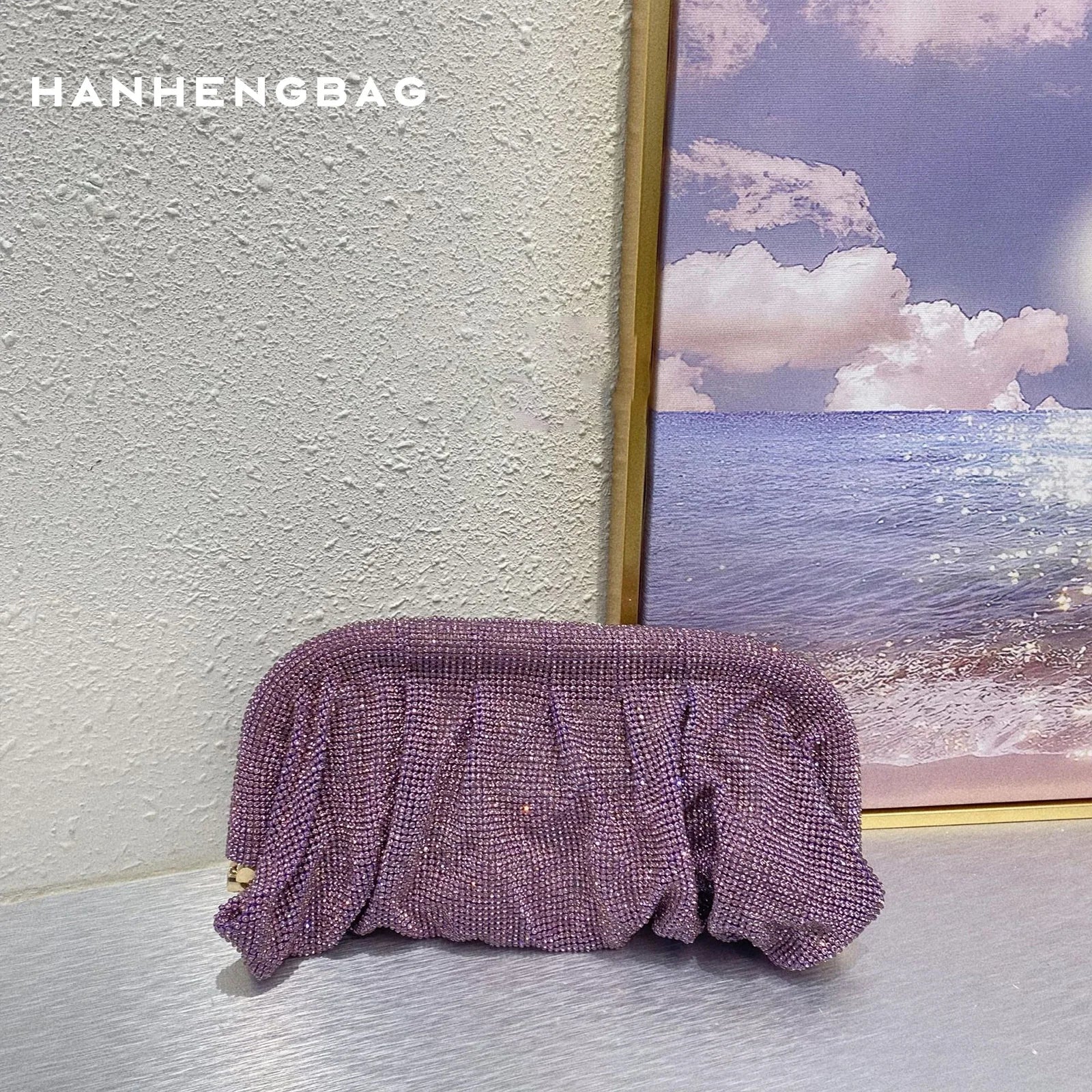 Handmade Strass Evening Clutch Bags com Punho Brilhante, Novas Dobras Bolsas, Handmade Bolsas, Designer De Luxo, Festa De Casamento, Alta Qualidade - CRAVO ROSE