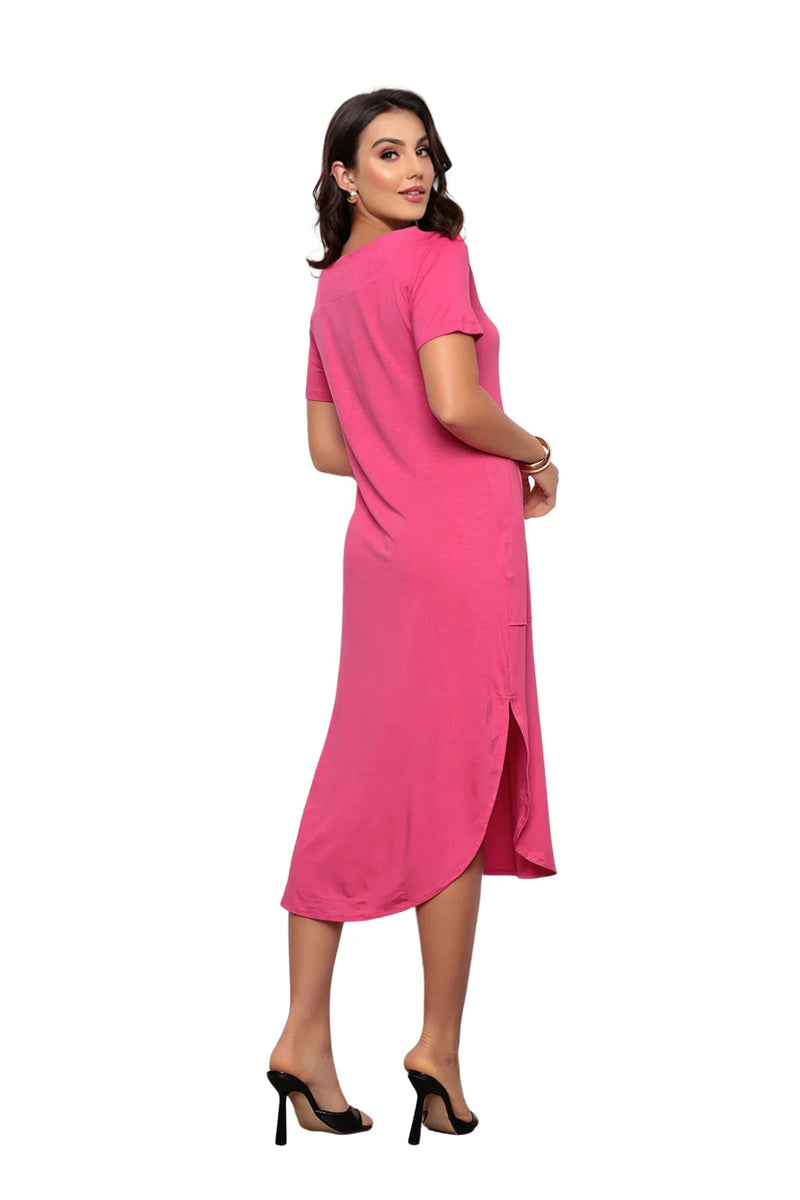 Short Sleeve Lace Pink 920 Midi Dress