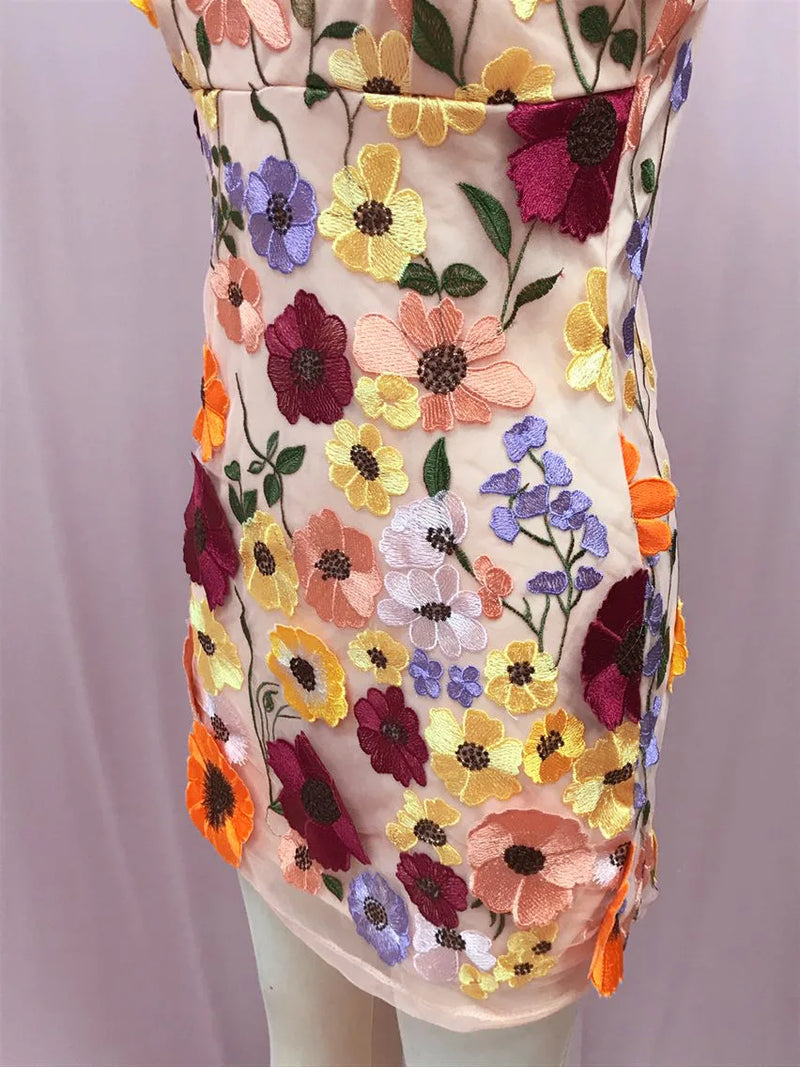 Elegant Temperament, lady Flower Mesh Splicing, Heavy-duty Embroidery, Suspender Dress,woman  Short Skirt, Lace,girl Slimming