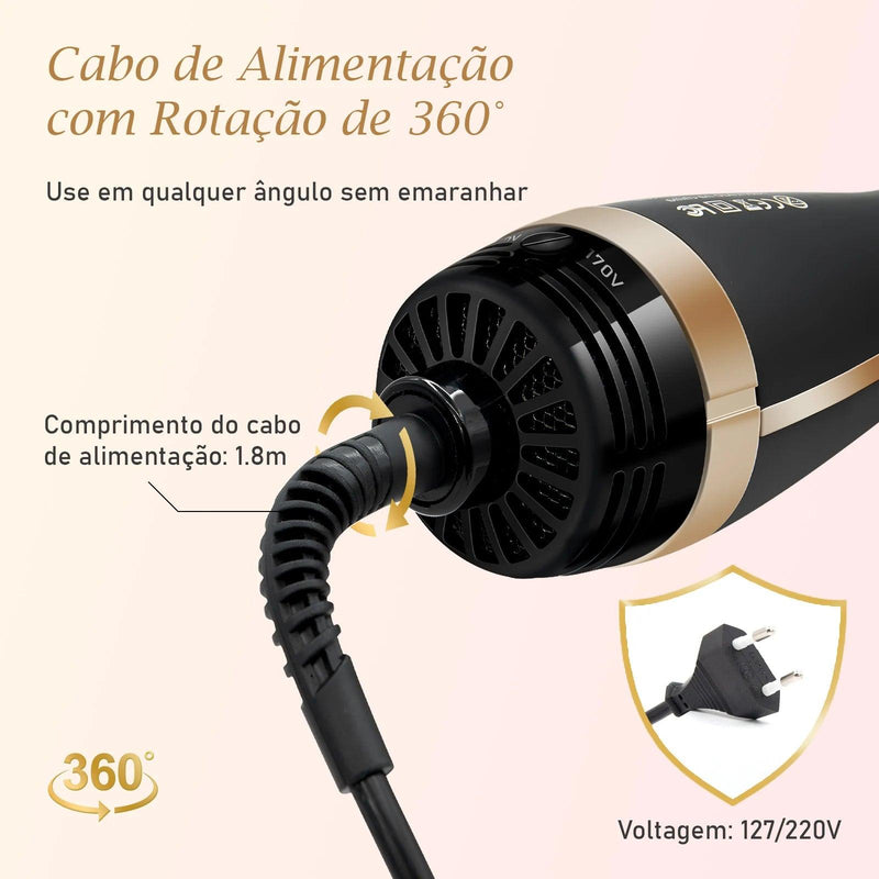 Escova Secadora, Escova Modeladora, 127V，Alisadora，127/220v Ajustáve Rosapenteado para mulheres,pente de aquecimento 3 em 1 - CRAVO ROSE