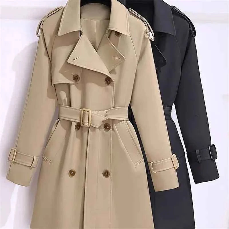 Women's Windbreaker 2026 Spring Autumn New Slim Double-breasted Temperament Coat With belt Femle mid length Casual Trench coat