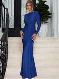 Elegant High Waist Folds Long Maxi Pink Dresses for Women 2025 Chic O-neck Long Sleeve Tunics Slim Solid Party Evening Dress