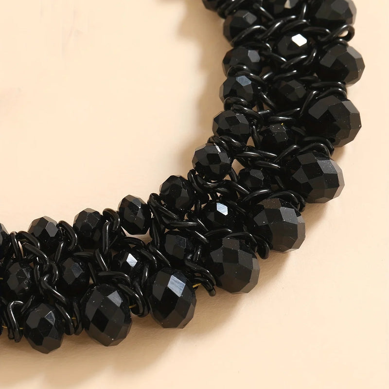 Three Rows Of Handmade Beaded Necklace Black Color Neck Jewelry Ornament