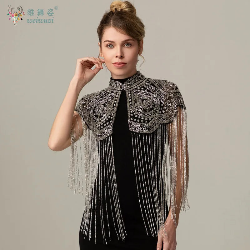 Long Tassel Shawl Paired with Cheongsam Dress Wedding Coat Cos Indian Heavy Industry Beaded Shawl Long Tassel Arab Gown Shawl