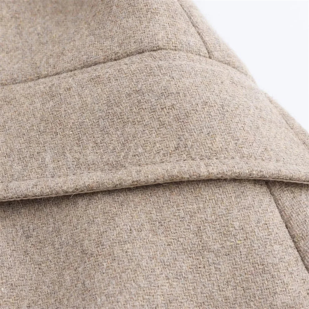 Women's Belt Warm Fur Collar Coat Flip Collar Pocket Button Decoration Autumn/Winter New Women's Wear
