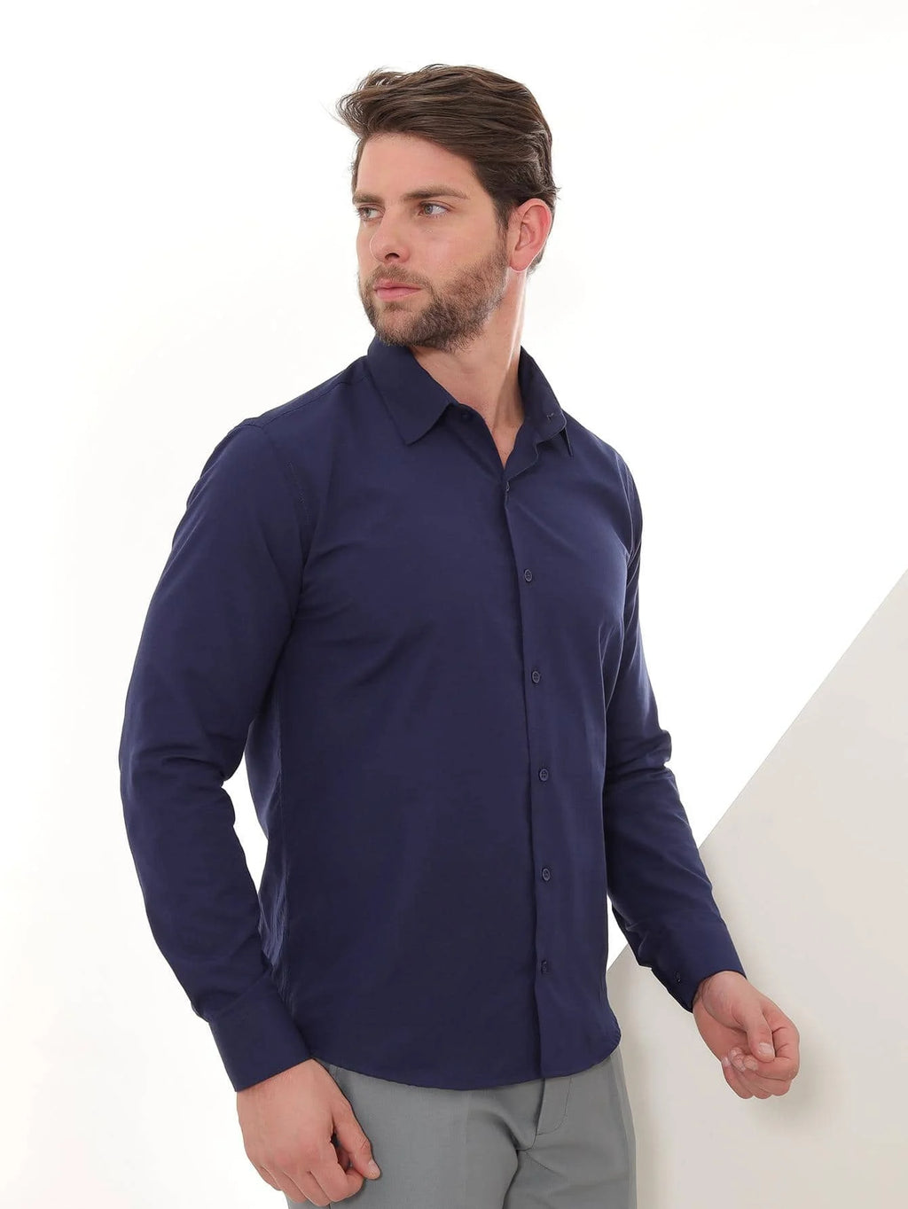 Navy Blue Slim Long Sleeve Social Shirt