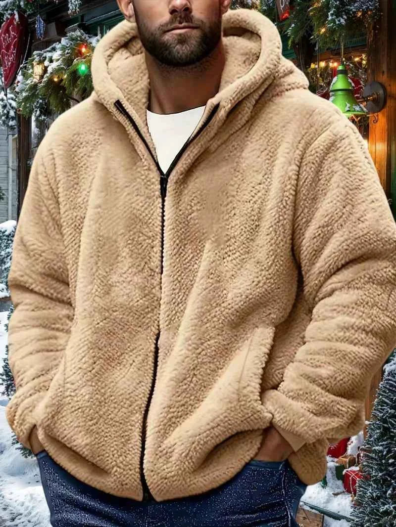 Men's Zipper Jacket Solid Color Zipper Hat Casual Autumn Winter Clothing