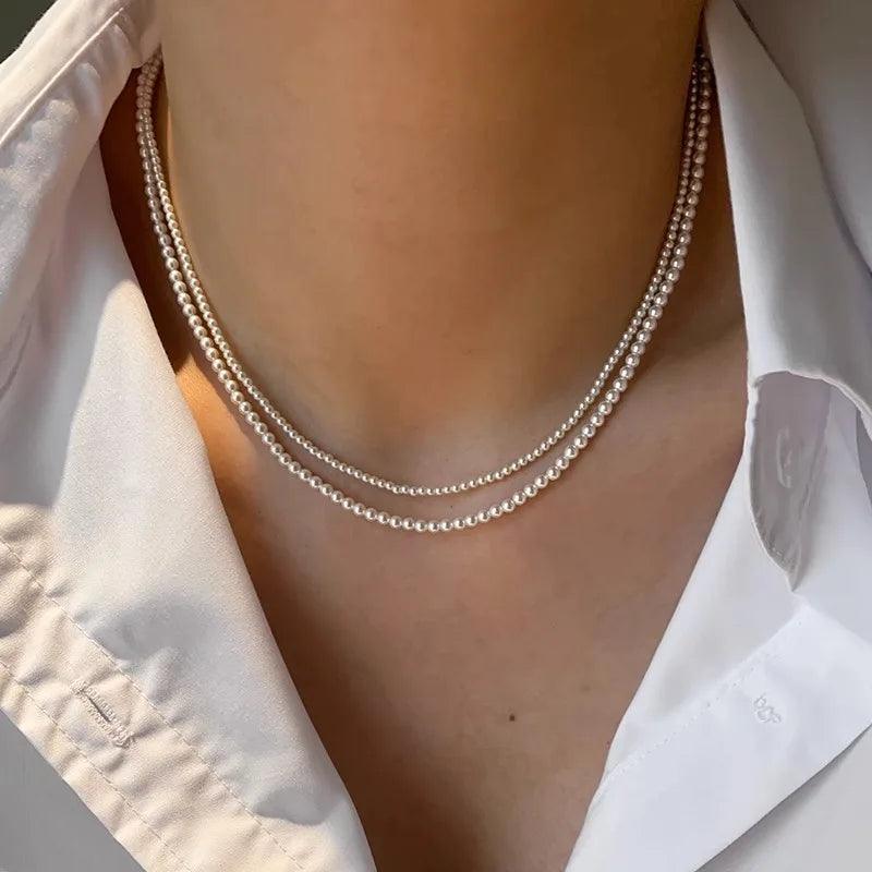 2024 New Fine Round Flawless Glass Pearl Necklace Women's Top Quality Thin Clavicle Chain Small Beads Daily Wear Jewelry - CRAVO ROSE