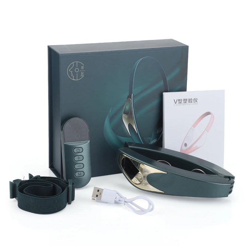 Massageador facial EMS V-Line Lift Up Belt Vermelho Azul Luz Facial Vibratório Massageador Dispositivo de Lifting Facial Reduz Queixo Duplo