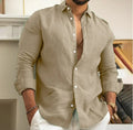 Men's Summer Beach Shirt Linen Button Up Long Sleeve Plain Lapel Spring & Summer Casual Daily Clothing