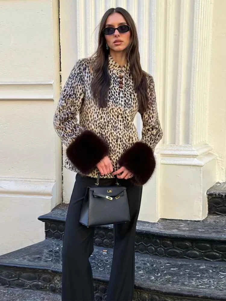 Spring Thin Fur Women's Coat Fashion Leopard Print Full Sleeve Female Jackets 2026 Spring Street New Single Breasted Lady Coats
