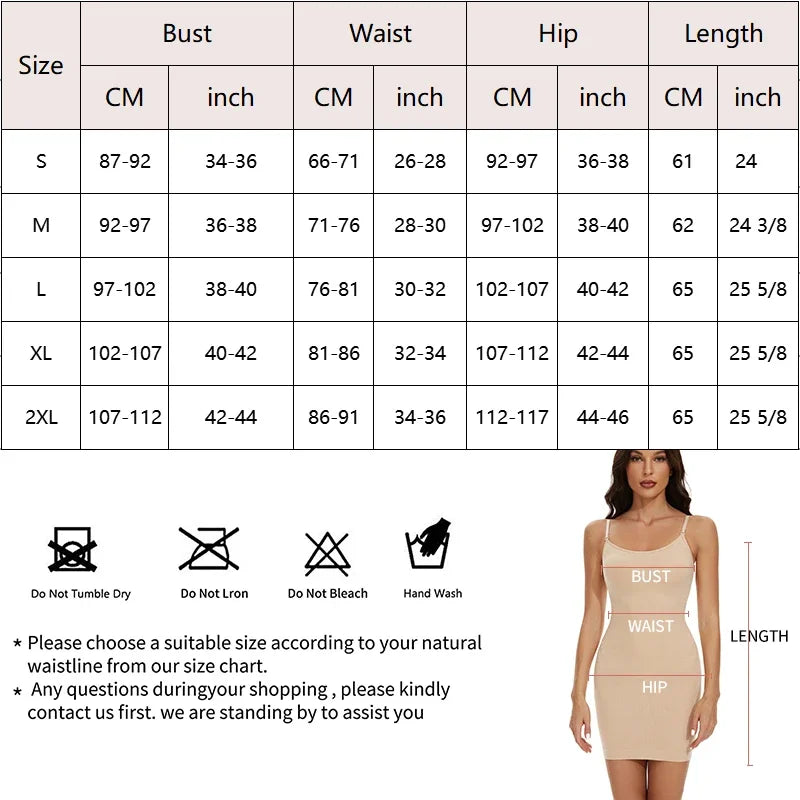 Women Shapewear Full Slip Tummy Control Scoop Neck Cami Mini Under Dress Smooth Body Shaper Seamless Spaghetti Straps Lingerie