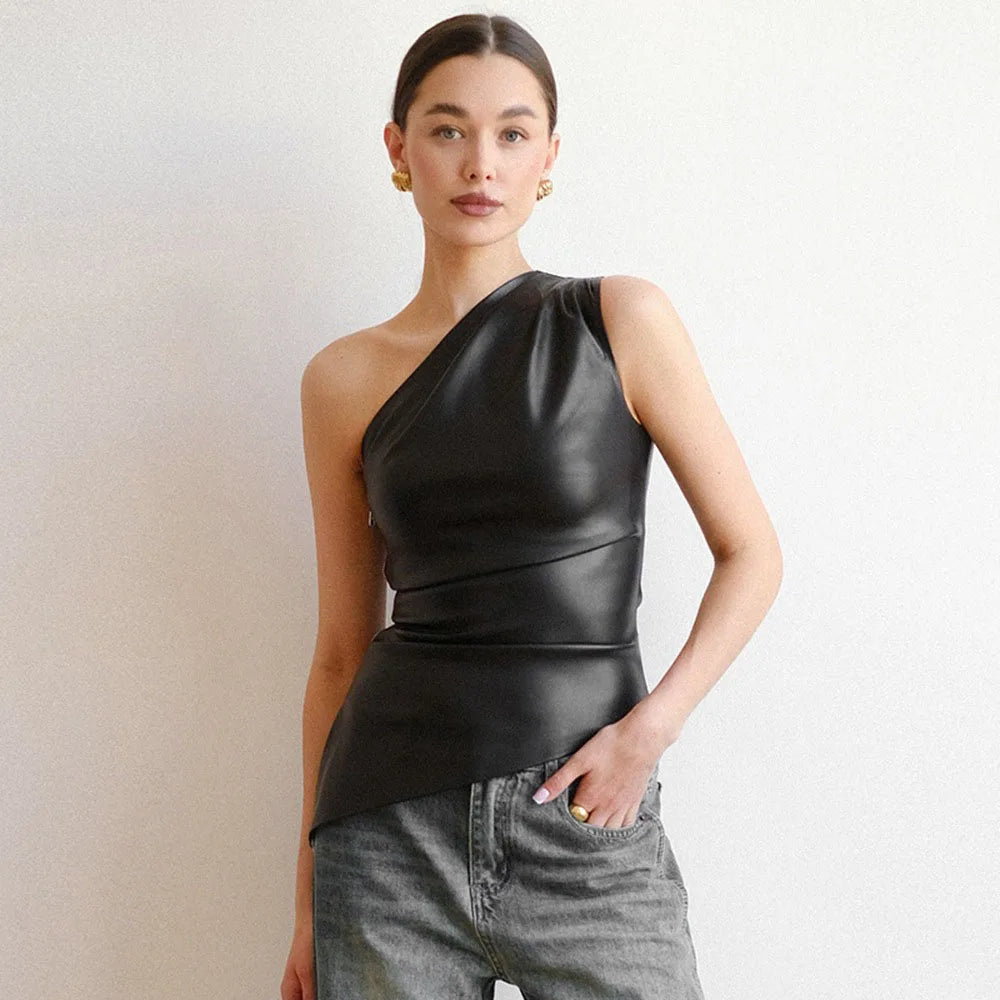 2025 Fall Snd Winter New Pure Color Slim Sleeveless One-Shoulder Slanting Collar Zipper Show Thin Jacket