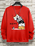 Moletom fofo com gatos empilhados,  masculino com capuz, hip hop, gola redonda, vintage, casual, solto, com capuz, outono, novas roupas soltas