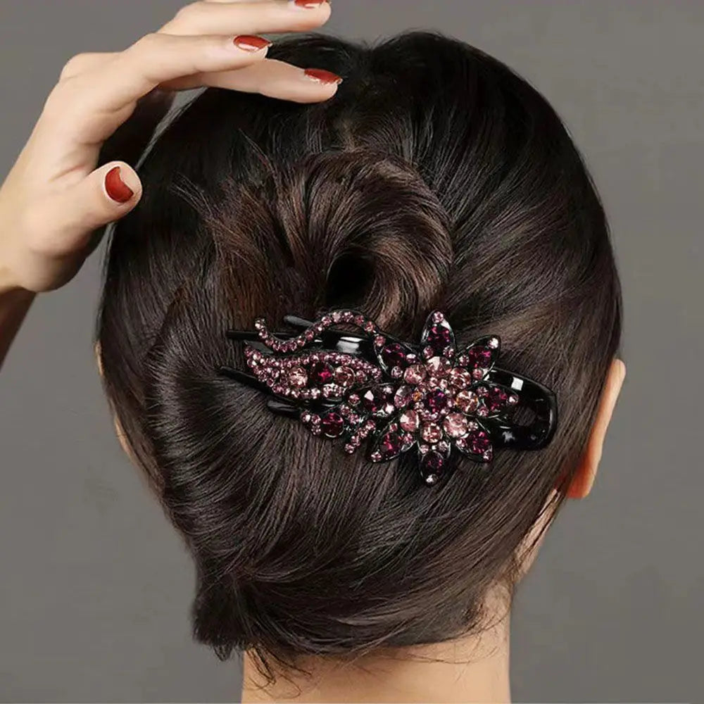 Shiny Rhinestone Hairpin Flower Leaf Duckbill Hair Claws Retro Hair Clips Accessories For Women Shinning Ponytail Headwear