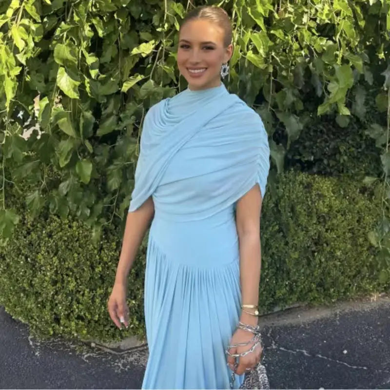 Vestido longo urbano feminino, sexy, plissado, estilo império, sem mangas, assimétrico, vestidos femininos, primavera/verão 2025, robe feminino chique