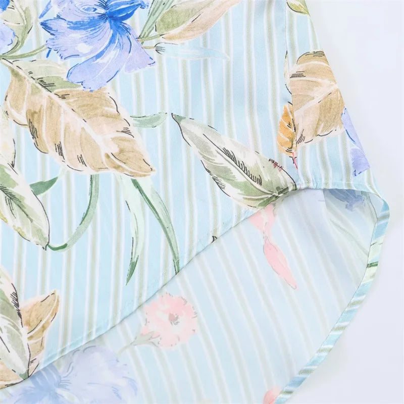 Women's Shirt 2026 Summer New Style Floral Print Long Sleeve Satin Textured Loose Shirt Beach Vacation Relaxed and Lazy