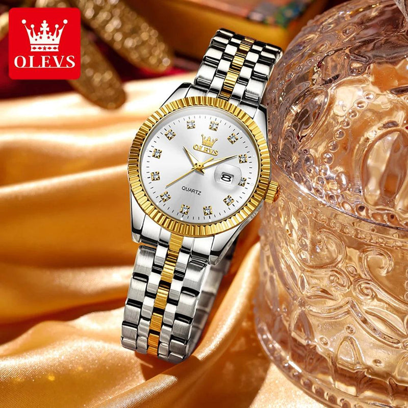 OLEVS Women's Watches Luxury Diamond Elegant Women Wristwatch Stainless Steel Waterproof Luminous Ladies Watch Jewelry Set - CRAVO ROSE