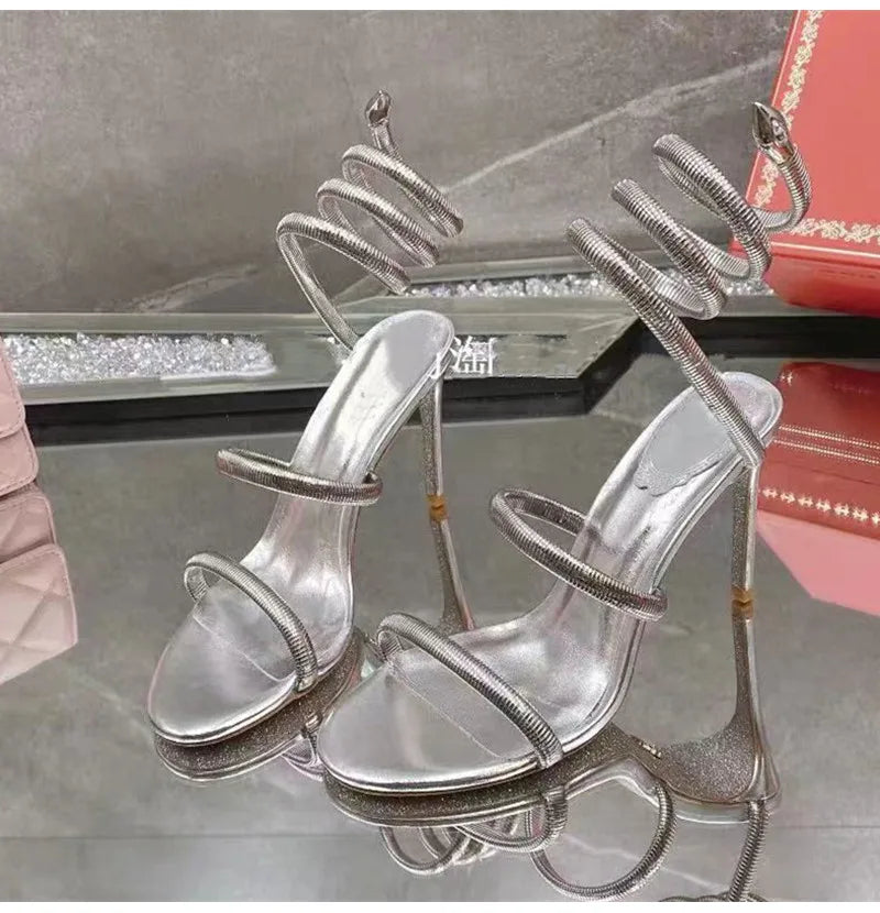 Star style Sexy Narrow band Coiled-strap Women Sandals Fashion Summer Stiletto High heels Gladiator Sandals Party Prom Shoes