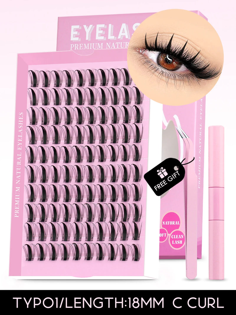 Kit de cílios postiços GROINNEYA faça você mesmo, cílios de manga de 10 a 18 mm, bandeja mista, conjuntos de cílios individuais, kit com cílios postiços faça você mesmo