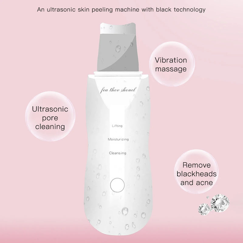 Esfoliante ultrassônico para pele, peeling, removedor de cravos, limpeza profunda do rosto, limpador de poros de acne, pá facial, limpador EMS de microcorrente