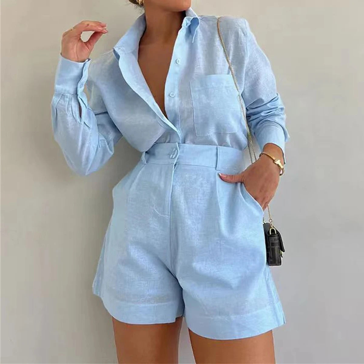 Women Casual Cozy Lapel Pink Shirt Pants Suits Fashion Single Breasted Blouses Elastic Waist Pant Set 2025 Spring Loose Outfits