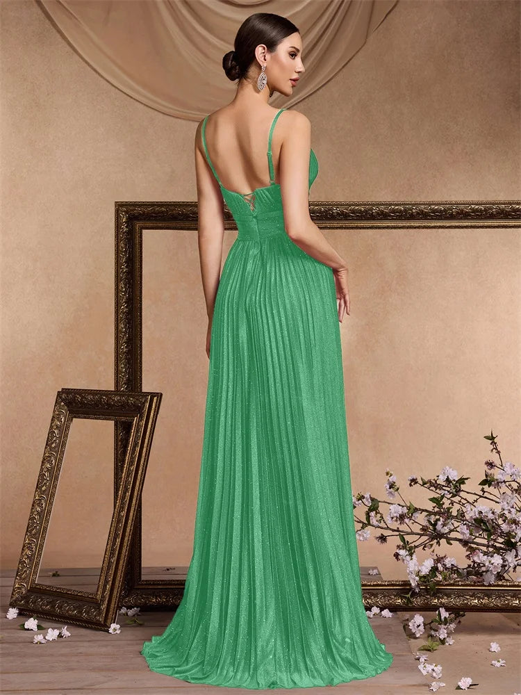 Elegant A-line Evening Dresses Luxury Floor Lenght Backless Formal Deep V-neck Women Caicktail Wedding Party Gowns