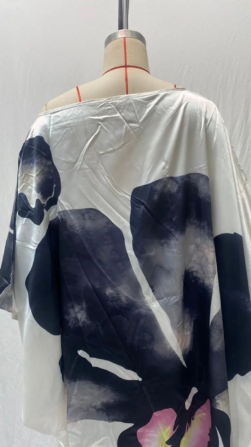 Printed Dresses Women 2025 Summer New Sloping Shoulders Loose Casual Beach Vacation Irregular Dress Fashion Beachwear Vestidos