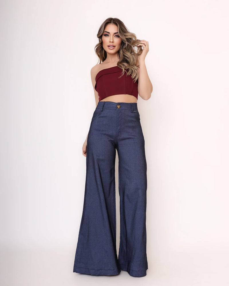 Wide Mouth Wide Pantalona Leg Pants With Pretty Elastano - CRAVO ROSE