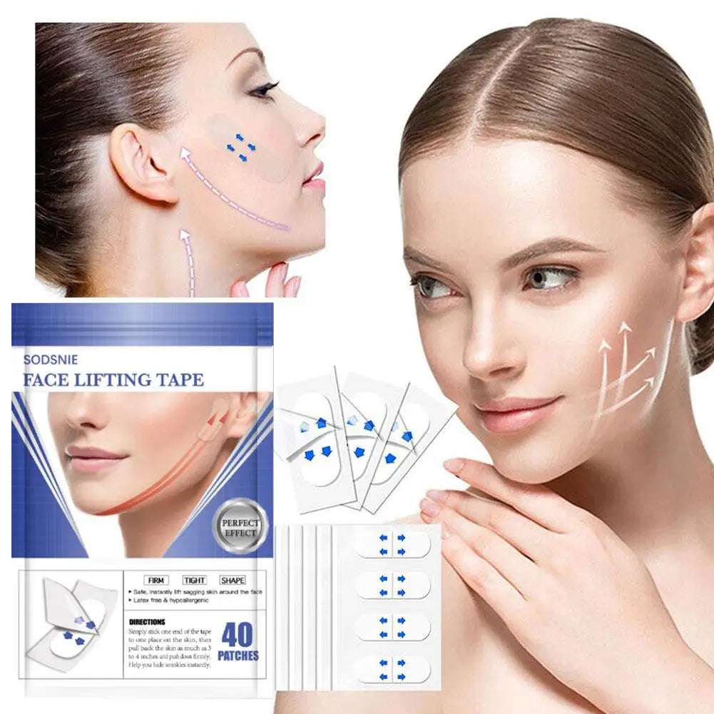 Fita adesiva invisível para lifting facial, fita adesiva à prova d'água para lifting facial, ferramentas de lifting, lifting facial antirrugas, 40 adesivos