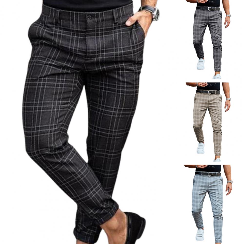 Checkered Pattern Fashion Men Trousers Plaid Loose Autumn Winter Vintage Men's Pants Business Casual Straight Leg Slim Pants