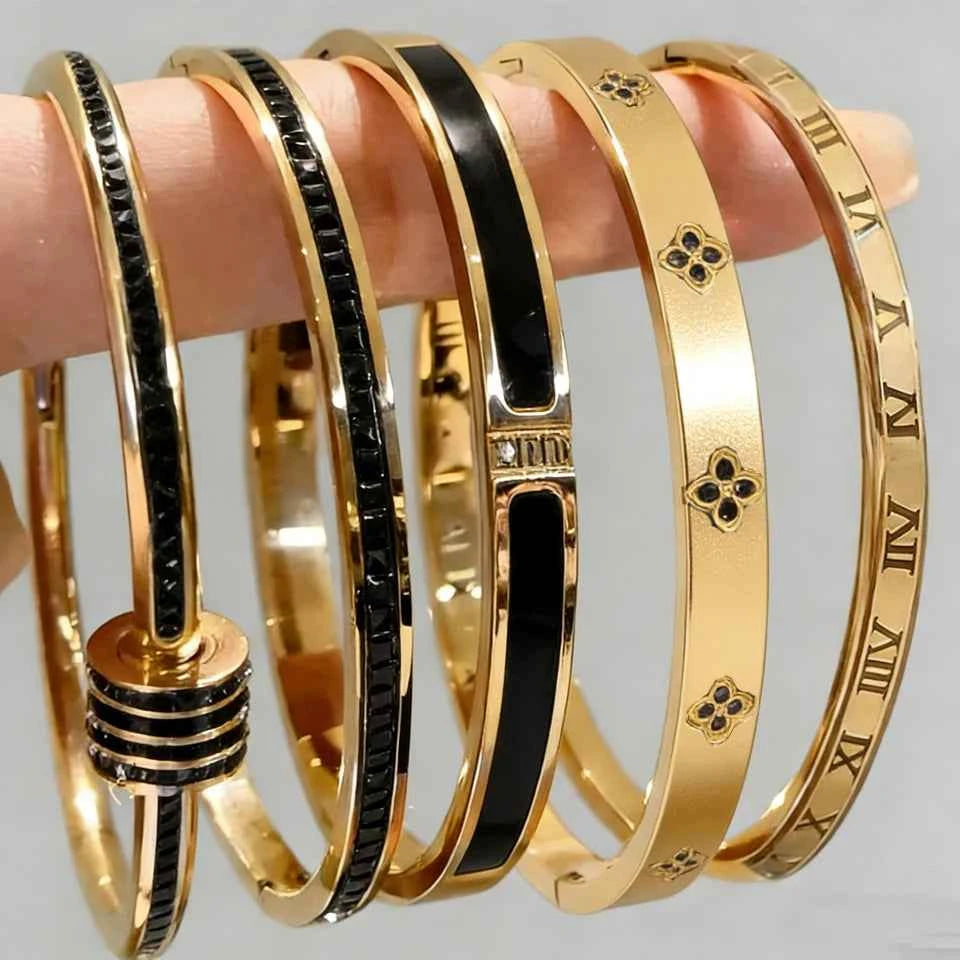 ZAKOL New 5/1pcs Black Zircon Inlay Series Stainless Steel Bracelets for Women Men Fashion versatile Stacking Jewelry Gift