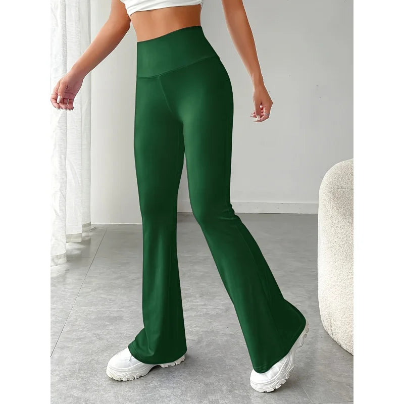 Calça legging justa de ioga da moda, casual, cintura alta, boca larga - Roupas femininas para primavera e verão, leggings de ioga