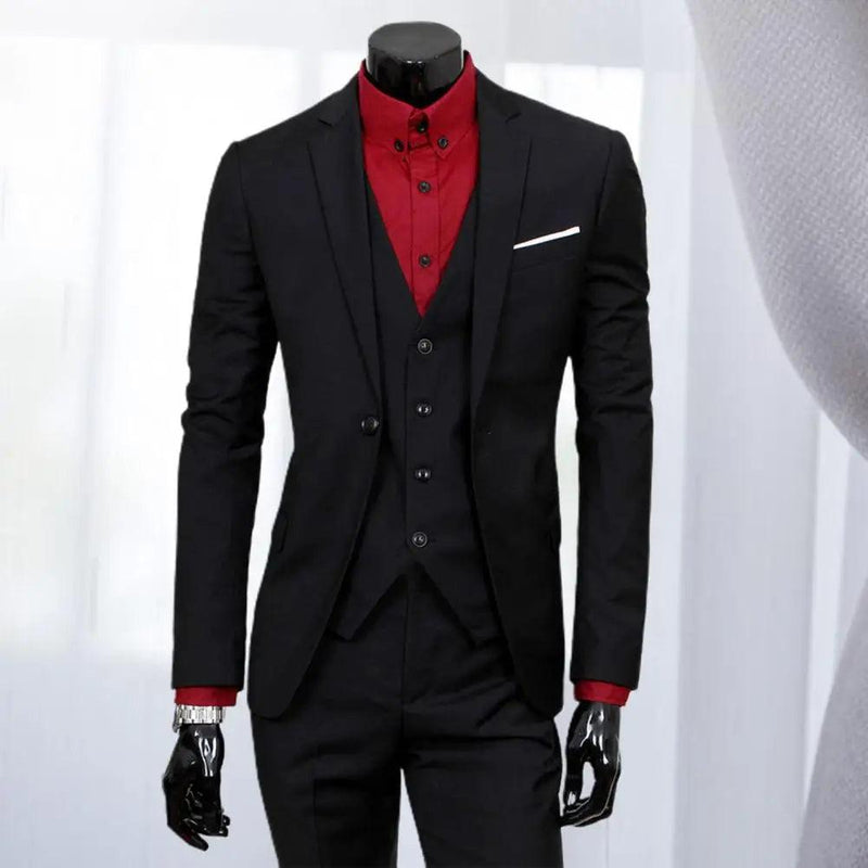 3 peças/conjunto terno formal fabuloso terno masculino liso conjunto de manga comprida casaco slim fit terno de botão único separado - CRAVO ROSE