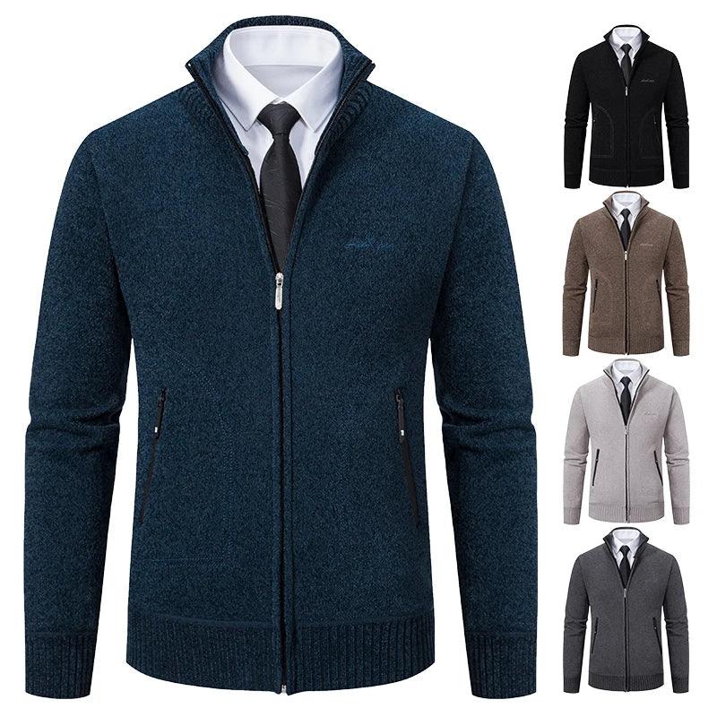 Malhas Primavera e Outono Masculino Gola Alta Cardigan Quente Grosso Suéter Inverno Solto Casaco Casual - CRAVO ROSE