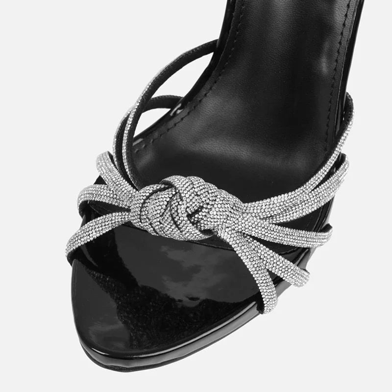 Liyke 2026 New Arrival Silver Crystal Narrow Band Women's Sandals Summer Party Wedding Prom Shoes Platform Open Toe High Heels