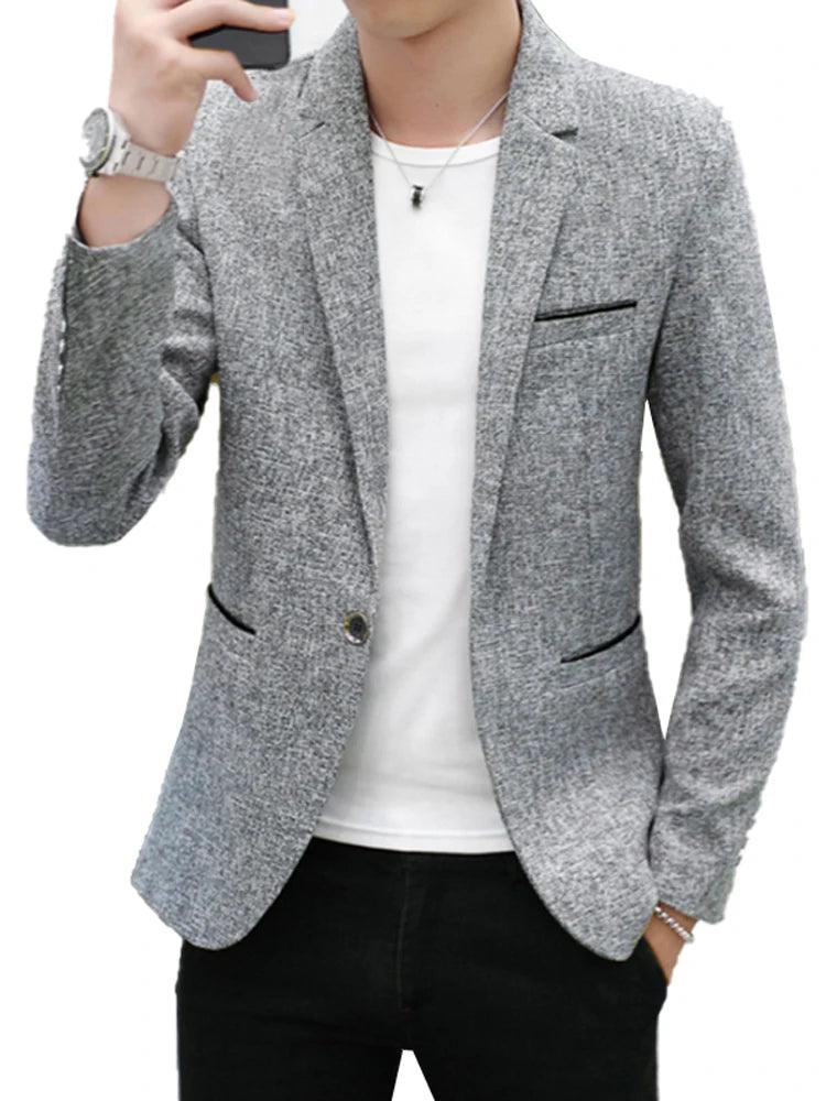 Casual Blazer Algodão Fino Estilo Coreano Terno Blazer Masculino Ternos Masculinos Jaqueta Blazers Roupas Masculinas Plus Size 4XL - CRAVO ROSE