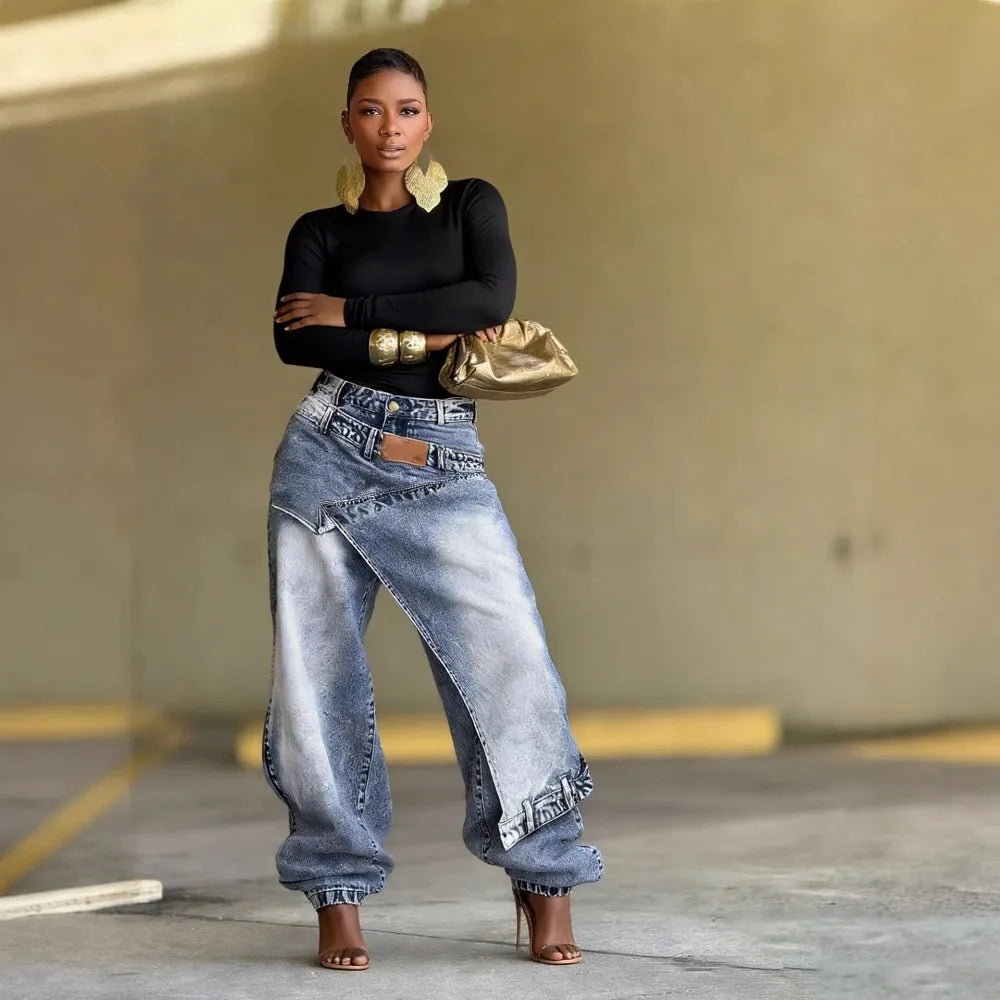 Women Straight Pants Jeans Long Length Tassels Trousers Stretch Mid Waist Washed 2025 Streetwear Denims Vintage Distressed 2026