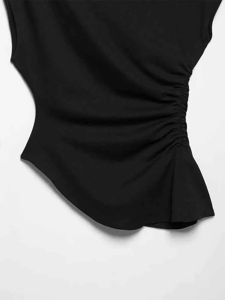 Nlzgmsj  2025 Summer Women's Ruched Asymmetric Crop Tops Women Casual Sleeveless Streetwear Short Tops