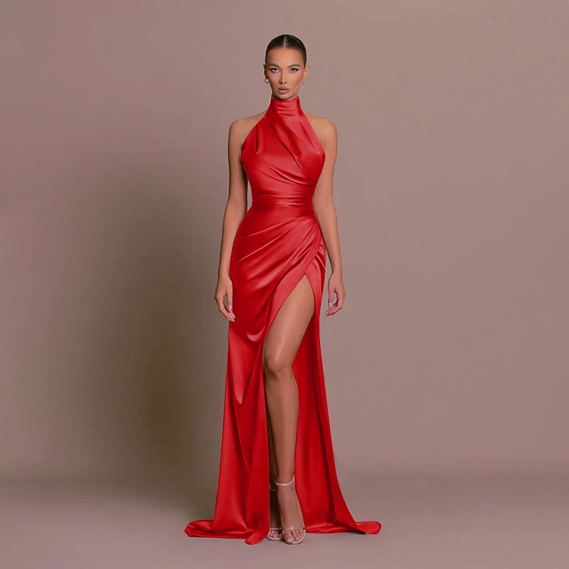 Women's Elegant Design Dresses 2024 High Waist Slim Neck Bridesmaid Dresses Sleeveless Split Slim Gowns Long Dresses