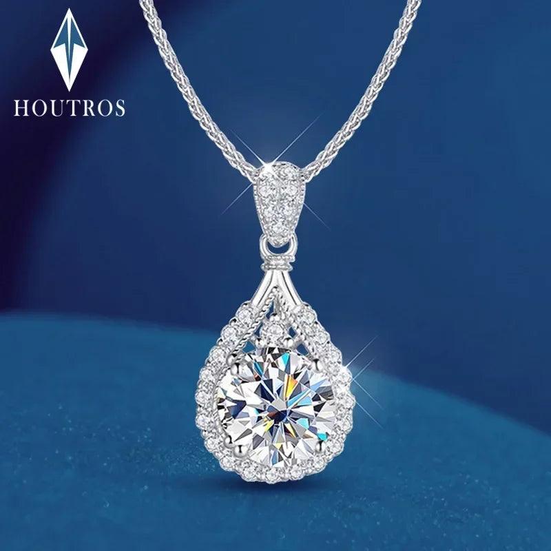 Houtros 1-20Carat Luxury Moissanite Pendant Necklace for Women D Color VVS1 Round Cut Diamond Pendant 925 Sterling Silver Chain - CRAVO ROSE