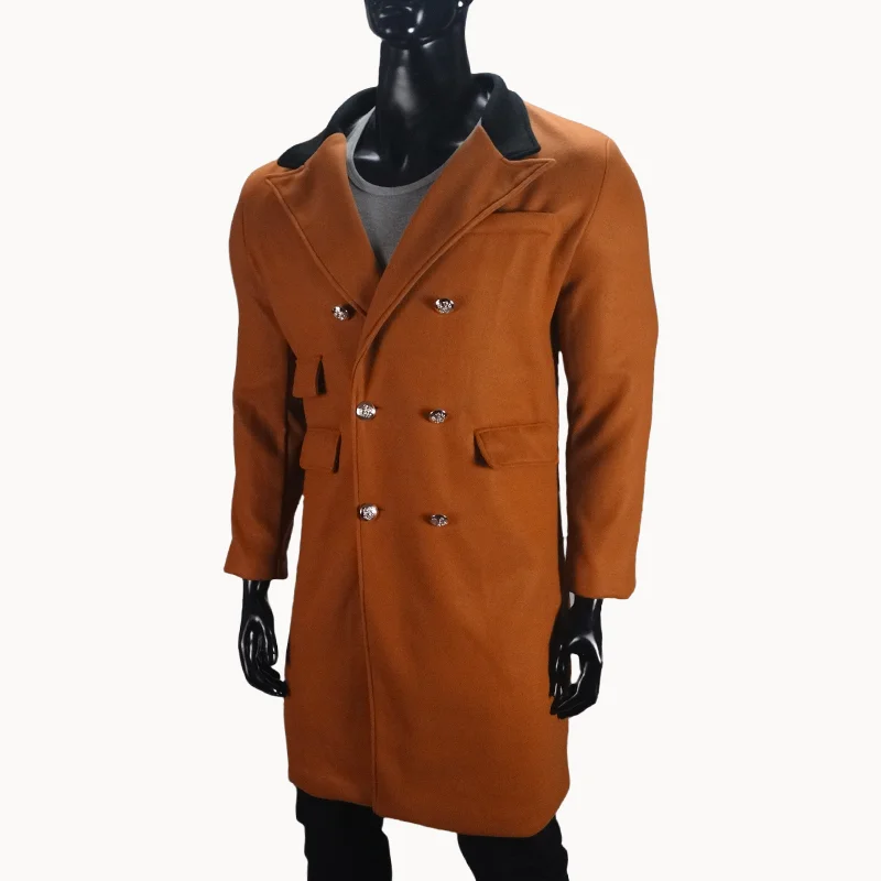 Coat Winter Men's Jackets Warm with Lining Men's Coat  X-Long Double Breasted Trench Multi-Pockets Male Clothing Eu Size M-XXL