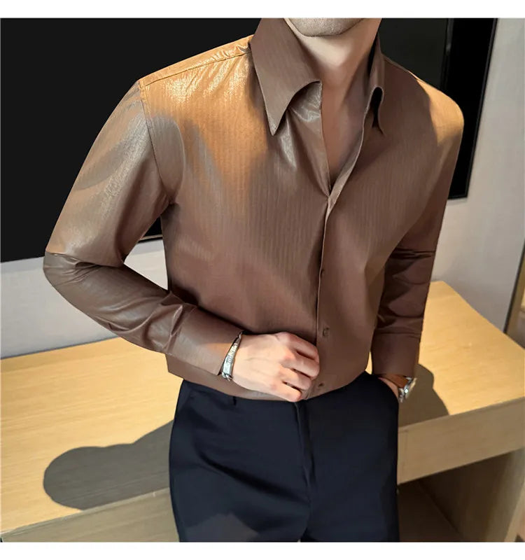 2026 Spring Fashion Big Collar Design Long Sleeved Shirt High Quality Men's Business Slim Fit Social Tuxedo Cotton Shirts