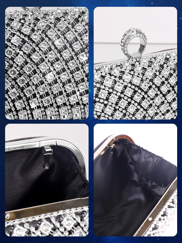 Small Rhinestone Square Purse Trend Luxury Designer Chain Shoulder Bag Women's Handbags Wallets Evening Bag For Wedding ﻿