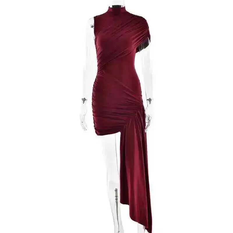 Balitops Summer Draped Ruched Sexy Mini Dress Women 2025 New Irregular High Waist Slim Fit Dress Female Elegant Club Tank Dress